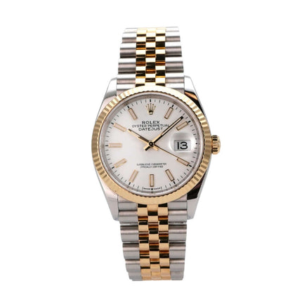 Rolex Datejust 36 Oystersteel Gelbgold 126233 Weiß Jubile-Band mit Edelstahl- und Gelbgold-Armband