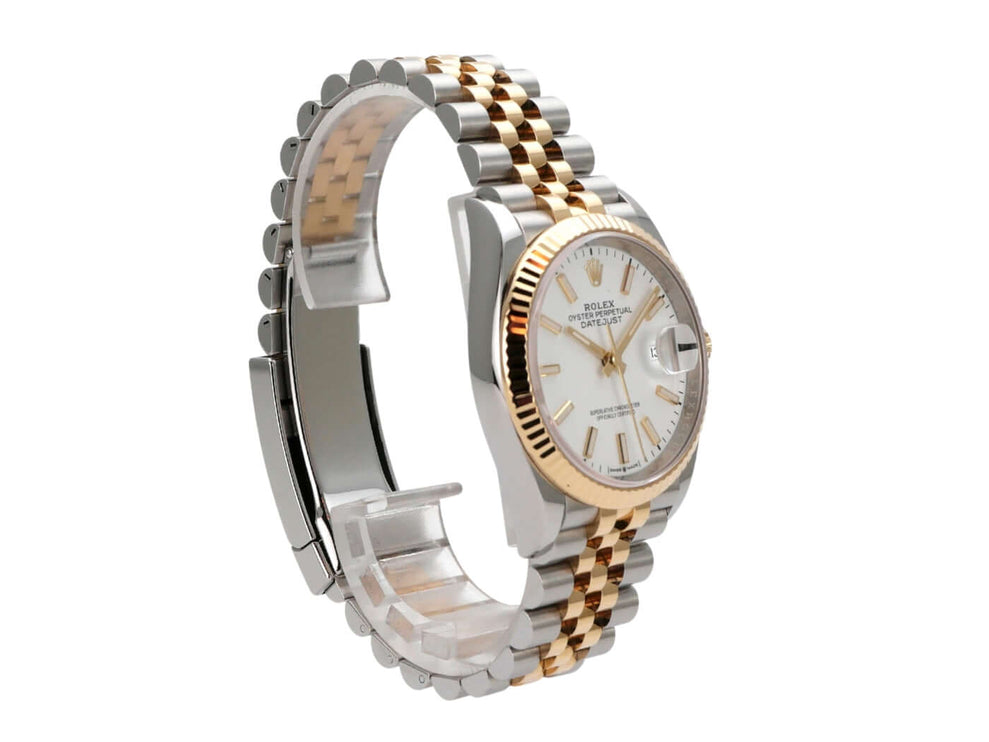 Rolex Datejust 36 Oystersteel Gelbgold 126233 Weiß Jubile-Band mit poliertem Edelstahl- und Gelbgoldarmband