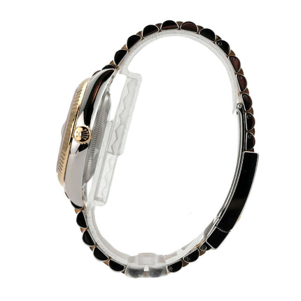 Rolex Datejust 36 Oystersteel Gelbgold 126233 Weiß Jubile-Band seitliche Ansicht des Uhrengehäuses