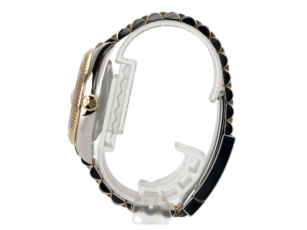 Rolex Datejust 36 Oystersteel Gelbgold 126233 Weiß Römisch Jubile-Band seitliche Ansicht der Uhr