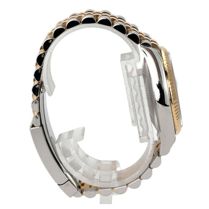 Rolex Datejust 36 Oystersteel Gelbgold 126233 Weiß Römisch Jubile-Band seitliche Ansicht des Armbands und Gehäuses.