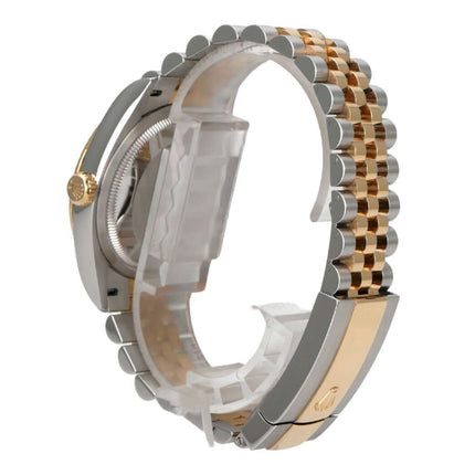 Rolex Datejust 36 Oystersteel Gelbgold 126233 Weiß Römisch Jubile-Band seitliche Ansicht des Jubilé Armbands