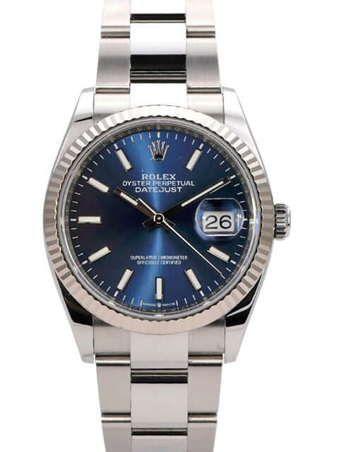 Rolex Datejust 36 Oystersteel Weißgold 126234 Blau mit blauem Zifferblatt und weißgoldener Lünette