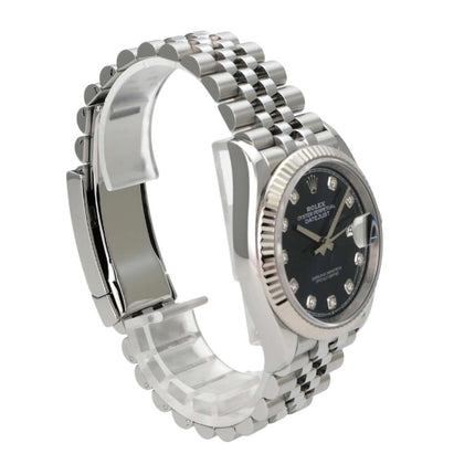Rolex Datejust 36 Oystersteel Weißgold 126234 Blau Diamant Jubile-Band seitliche Ansicht der Uhr