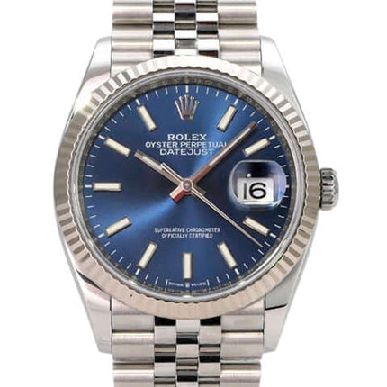 Rolex Datejust 36 Oystersteel Weißgold 126234 Blau Jubile-Band, blaues Zifferblatt, 36 mm