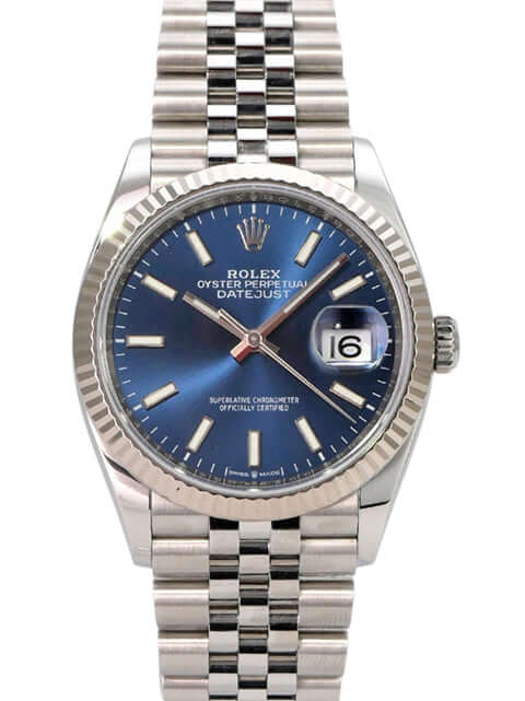 Rolex Datejust 36 Oystersteel Weißgold 126234 Blau Jubile-Band, blaues Zifferblatt, 36 mm