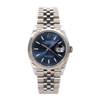 Rolex Datejust 36 Oystersteel Weißgold 126234 Blau Jubile-Band, blaue Rolex Uhr mit Datum