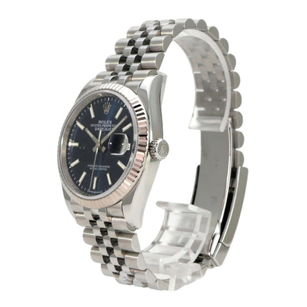 Rolex Datejust 36 Oystersteel Weißgold 126234 Blau Jubile-Band, blaue Zifferblattansicht