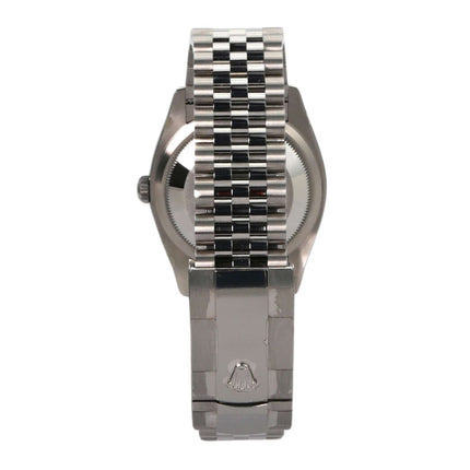 Rückansicht der Rolex Datejust 36 mit poliertem und satiniertem Edelstahl-Oystersteel-Gehäuse und Jubilé-Band.