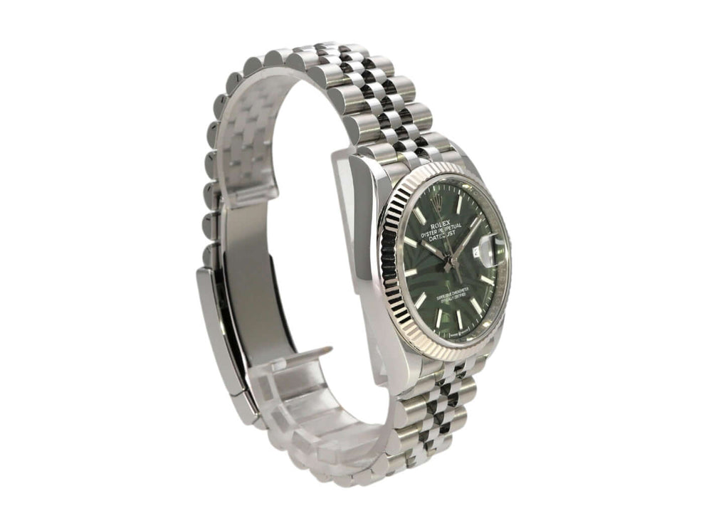 Rolex Datejust 36 aus Oystersteel und Weißgold mit olivgrünem Zifferblatt und Jubile-Band