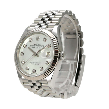 Rolex Datejust 36 Oystersteel Weißgold 126234 mit Perlmutt Zifferblatt und Diamanten auf Jubile-Band.