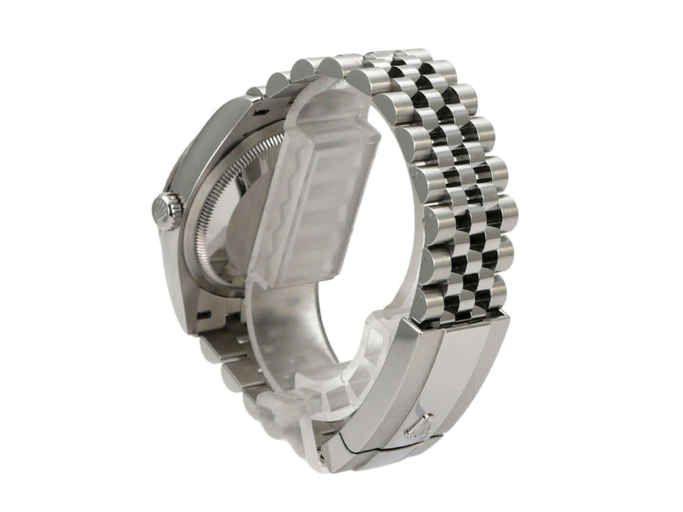 Rolex Datejust 36 mit Jubile Edelstahlarmband und Faltschließe, Ref. 126234, detailreiche Ansicht der Rückseite.