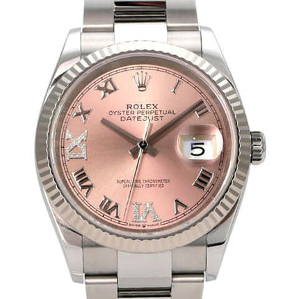 Rolex Datejust 36 Oystersteel Weißgold 126234 Pink Römisch Diamant, rosa Zifferblatt mit Diamanten