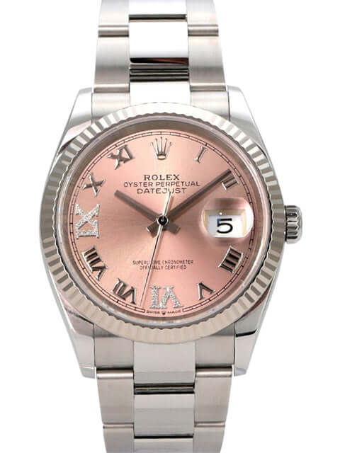 Rolex Datejust 36 Oystersteel Weißgold 126234 Pink Römisch Diamant, rosa Zifferblatt mit Diamanten