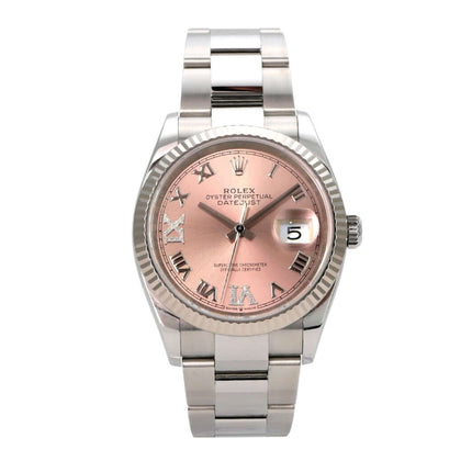 Rolex Datejust 36 Oystersteel Weißgold 126234 Pink Römisch Diamant, pinkes Zifferblatt mit Diamanten