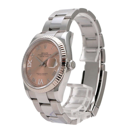 Rolex Datejust 36 Oystersteel Weißgold 126234 Pink Römisch Diamant mit 18 kt Weißgold-Lünette und pinkem Zifferblatt