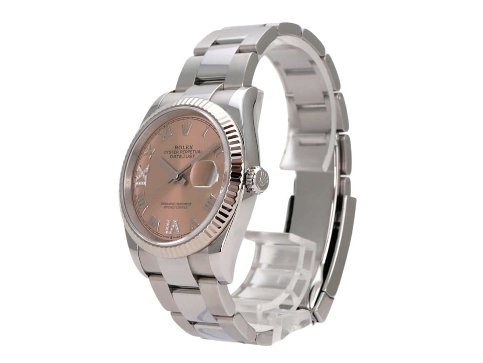 Rolex Datejust 36 Oystersteel Weißgold 126234 Pink Römisch Diamant mit 18 kt Weißgold-Lünette und pinkem Zifferblatt