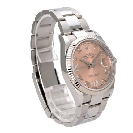 Rolex Datejust 36 Oystersteel Weißgold 126234 Pink Römisch Diamant, pinkes Zifferblatt mit Diamanten