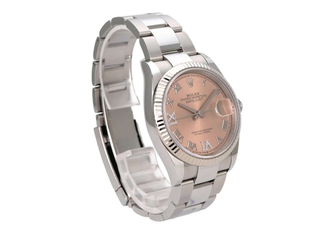 Rolex Datejust 36 Oystersteel Weißgold 126234 Pink Römisch Diamant, pinkes Zifferblatt mit Diamanten