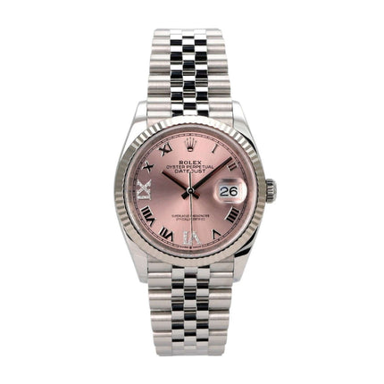 Rolex Datejust 36 Oystersteel Weißgold 126234 Pink R Diamant Jubile-Band mit pinkfarbenem Zifferblatt und Edelstahlband