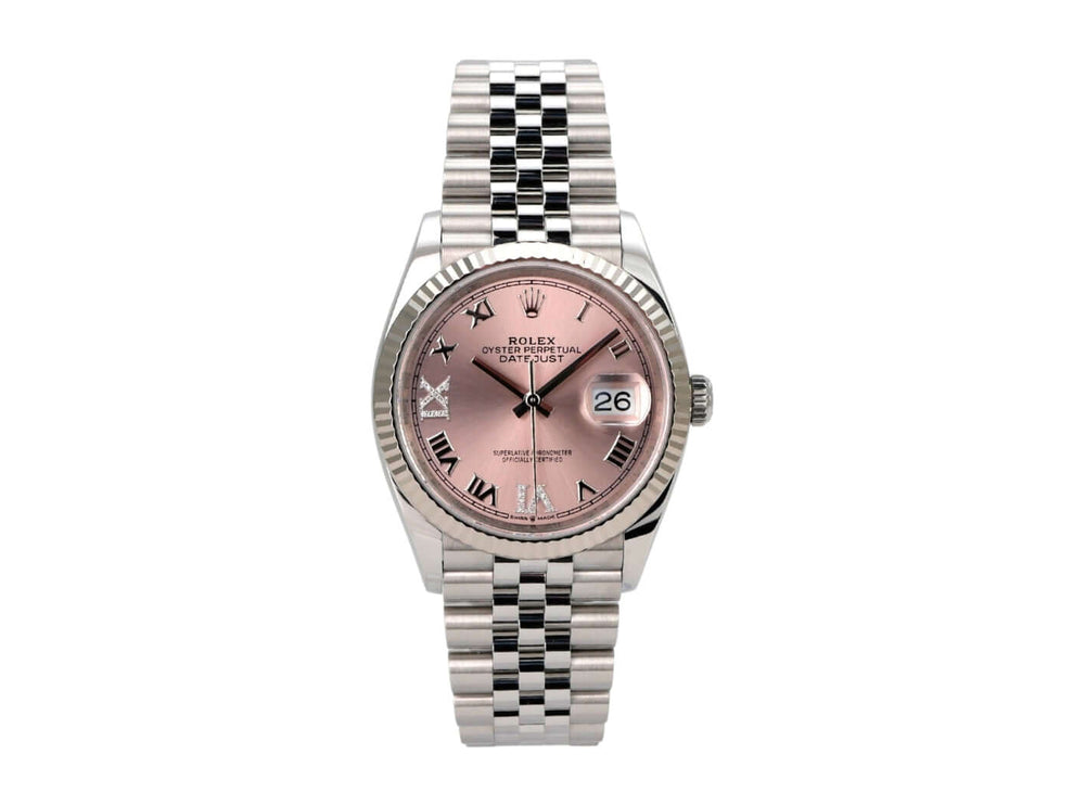 Rolex Datejust 36 Oystersteel Weißgold 126234 Pink R Diamant Jubile-Band mit pinkfarbenem Zifferblatt und Edelstahlband