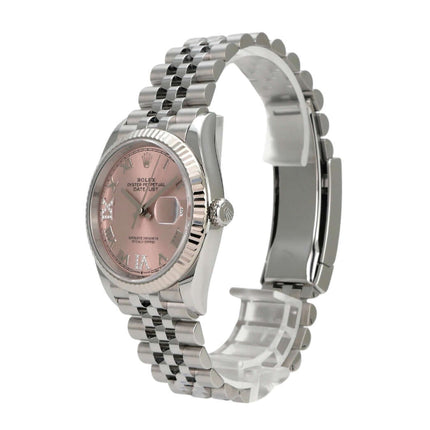 Rolex Datejust 36 Oystersteel Weißgold 126234 Pink R Diamant Jubile-Band seitliche Ansicht der Uhr