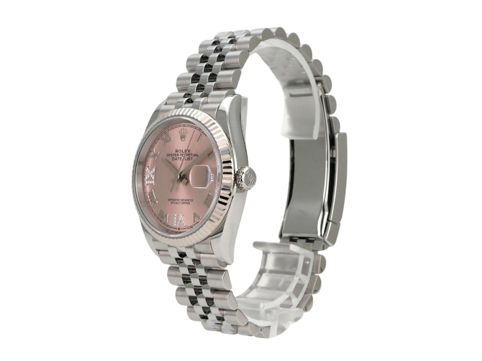 Rolex Datejust 36 Oystersteel Weißgold 126234 Pink R Diamant Jubile-Band seitliche Ansicht der Uhr