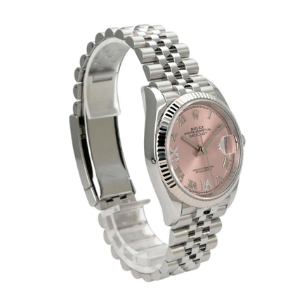 Rolex Datejust 36 Oystersteel Weißgold 126234 Pink R Diamant Jubile-Band seitliche Ansicht der Uhr