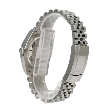 Rolex Datejust 36 Oystersteel Weißgold 126234 Pink R Diamant Jubile-Band seitliche Ansicht der Uhr und des Jubilee-Armbands.