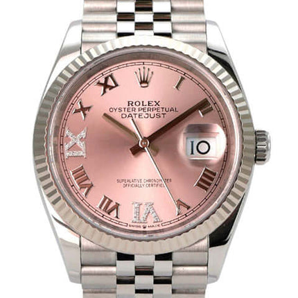 Rolex Datejust 36 Oystersteel Weißgold 126234 Pink R Diamant Jubile-Band, rosa Zifferblatt mit Diamanten