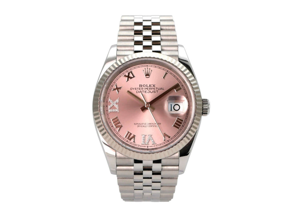 Rolex Datejust 36 Oystersteel Weißgold 126234 Pink R Diamant Jubile-Band mit rosafarbenem Zifferblatt