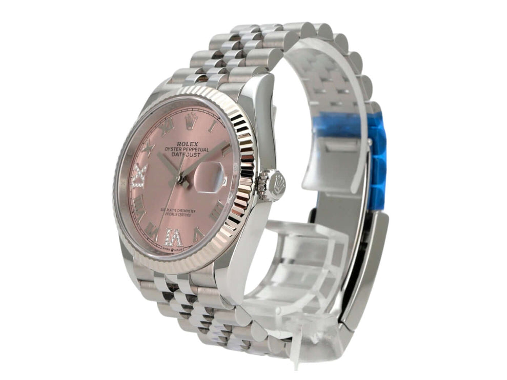 Rolex Datejust 36 Oystersteel Weißgold 126234 Pink R Diamant Jubile-Band mit rosa Zifferblatt und Diamanten