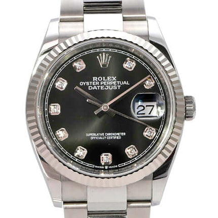 Rolex Datejust 36 Oystersteel Weißgold 126234 Schwarz Diamant, schwarzes Zifferblatt mit Diamanten