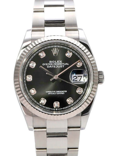 Rolex Datejust 36 Oystersteel Weißgold 126234 Schwarz Diamant, schwarzes Zifferblatt mit Diamanten