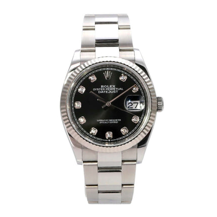 Rolex Datejust 36 Oystersteel Weißgold 126234 Schwarz Diamant, schwarzes Zifferblatt mit Diamantindizes
