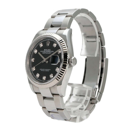 Rolex Datejust 36 Oystersteel Weißgold 126234 Schwarz Diamant mit schwarzem Zifferblatt und Diamantindizes