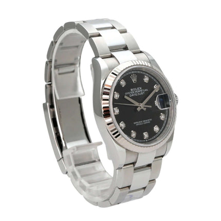 Rolex Datejust 36 Oystersteel Weißgold 126234 Schwarz Diamant mit schwarzem Diamantzifferblatt und Oysterband
