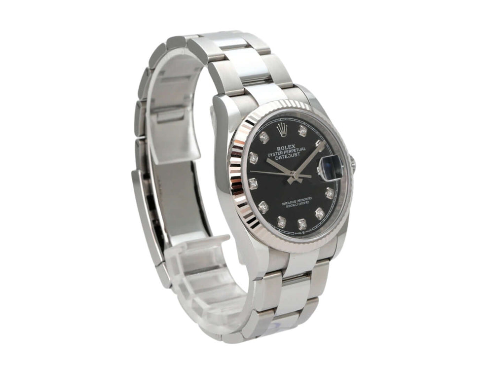 Rolex Datejust 36 Oystersteel Weißgold 126234 Schwarz Diamant mit schwarzem Diamantzifferblatt und Oysterband