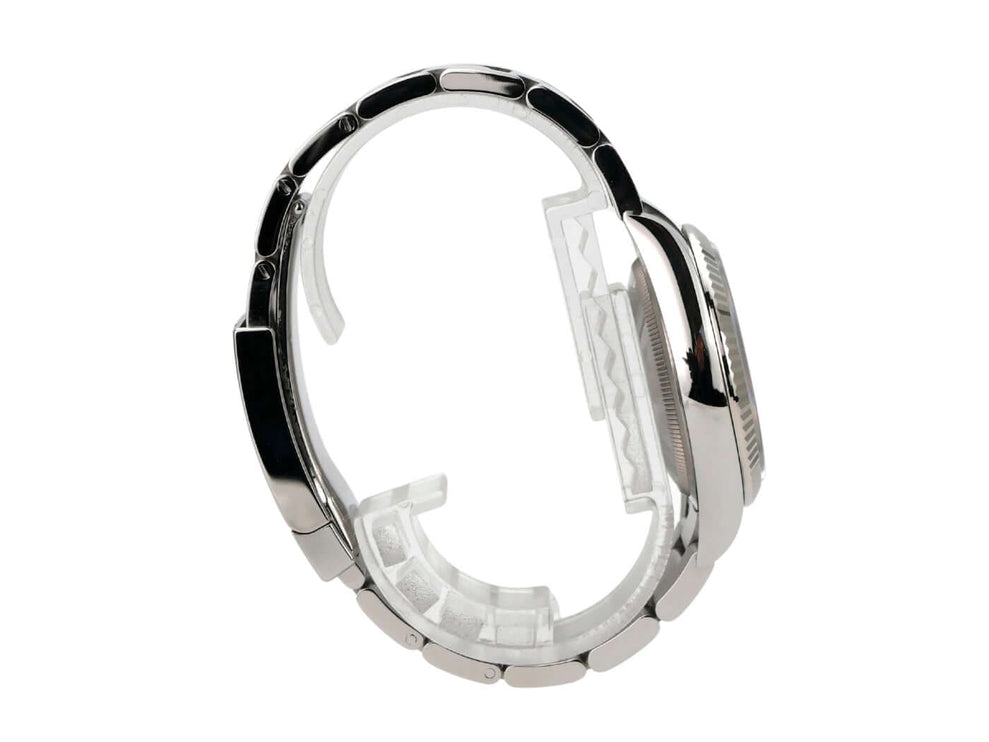 Rolex Datejust 36 Oystersteel Weißgold 126234 Schwarz Diamant seitliche Ansicht des Gehäuses und Armbands