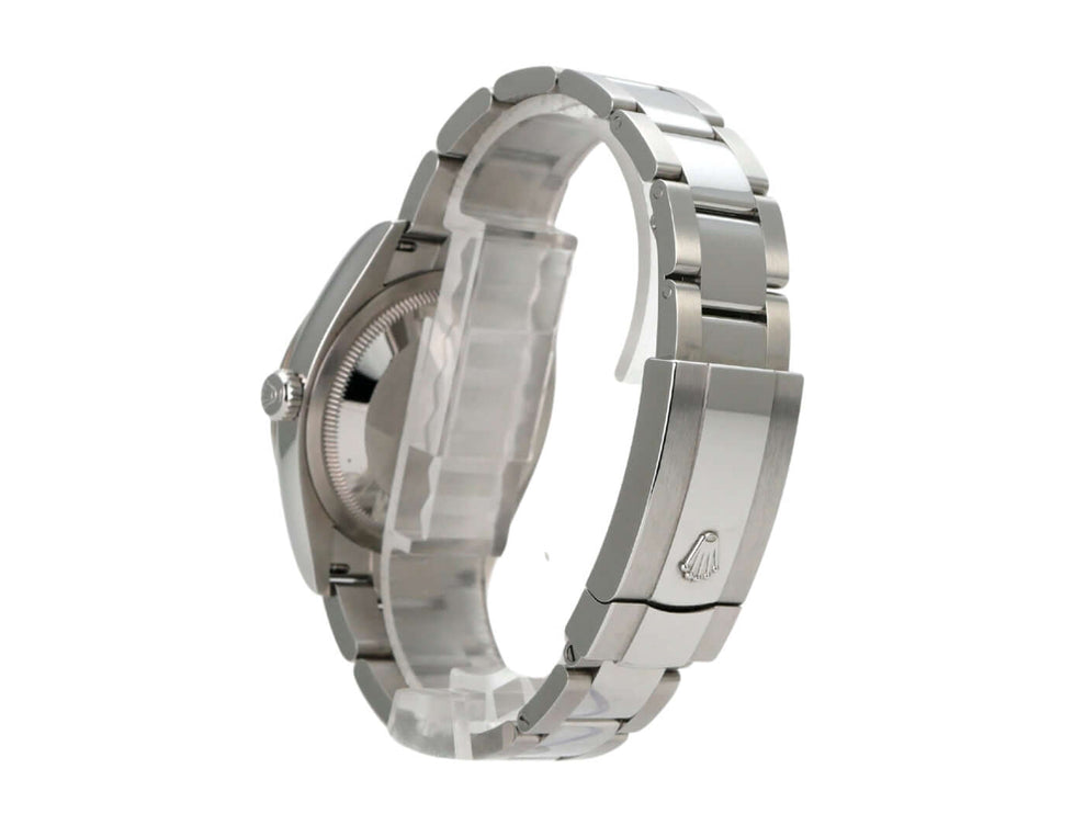 Rolex Datejust 36 Oystersteel Weißgold 126234 Schwarz Diamant Seitenansicht des Gehäuses und Armbands