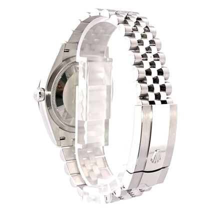Rückansicht des Rolex Datejust 36 Oystersteel Weißgold 126234 mit Jubile-Edelstahlband und Faltschließe.