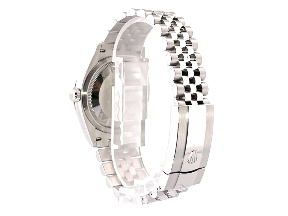 Rückansicht des Rolex Datejust 36 Oystersteel Weißgold 126234 mit Jubile-Edelstahlband und Faltschließe.