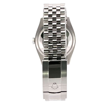 Rückansicht des Rolex Datejust 36 Oystersteel Weißgold 126234 mit Jubile-Band und Faltschließe