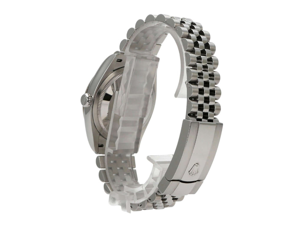 Rolex Datejust 36, Sicht auf das Jubile-Edelstahlband und Gehäuse aus Oystersteel. Ref. 126234.