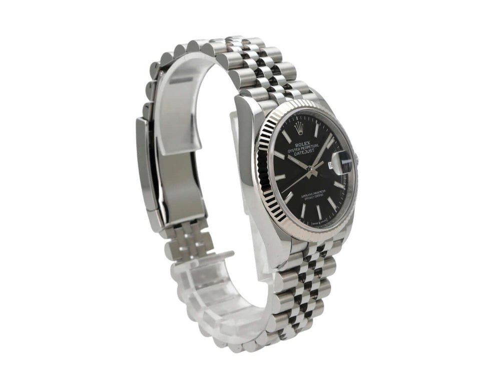 Rolex Datejust 36 Oystersteel Weißgold 126234 Schwarz Jubile-Band mit schwarzem Zifferblatt und Jubile-Edelstahlband