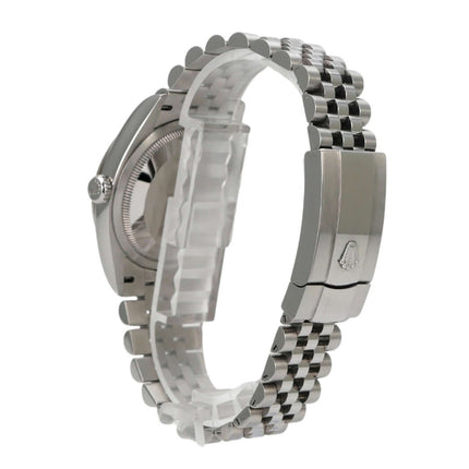 Rolex Datejust 36 Oystersteel Weißgold 126234 Schwarz Jubile-Band seitliche Ansicht des Uhrenarmbands aus Edelstahl.