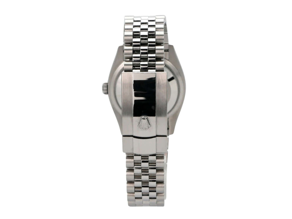 Rolex Datejust 36 Oystersteel Weißgold 126234 Schwarz Jubile-Band Rückansicht des Armbands und Gehäuses.