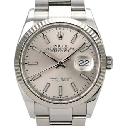 Rolex Datejust 36 Oystersteel Weißgold 126234 Silber Jubile-Band mit silbernem Zifferblatt und Datum