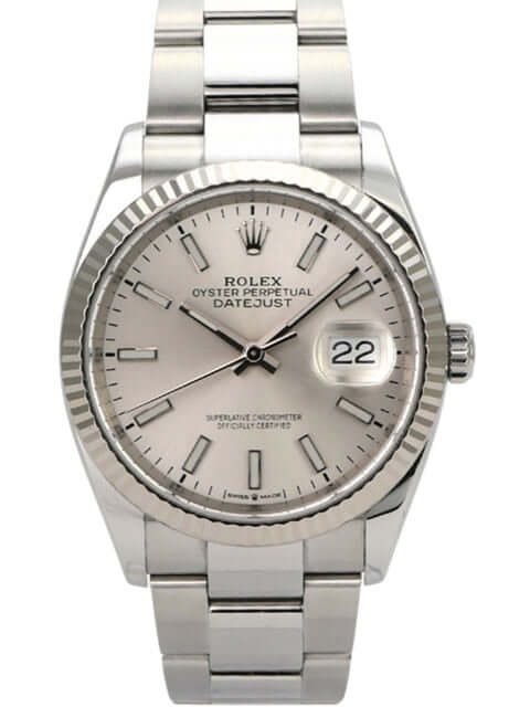 Rolex Datejust 36 Oystersteel Weißgold 126234 Silber Jubile-Band mit silbernem Zifferblatt und Datum