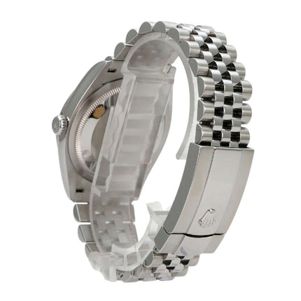Rolex Datejust 36 Oystersteel Weißgold 126234 Silber Jubile-Band, Ansicht des Jubile-Edelstahlbands und des Gehäuses.